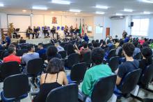 No momento da abertua da Semana dos Calouros, aconteceu a apresentação da banda de música da Guarda Municipal de Belém. Foto: Sidney Oliveira/Ascom Uepa.