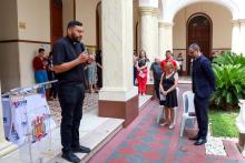 Celebração Ecumênica de Páscoa no Hall da reitoria. Na foto, o padre Leonardo Monteiro. Foto: Sidney Oliveira/Ascom Uepa.