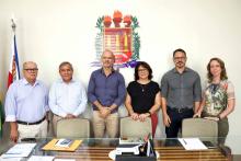 Na foto: Gerente de segurança patrimonial da Alubar, Hermann Ribeiro, Diretor de Assuntos Corporativos do Grupo Alubar, Otávio Ribeiro, reitor em exercício, Carlos Capela, Pró-Reitora de Gestão e Planejamento em exercício, Maria Elisabete barata Moreira, Coordenador de Arquitetura e Engenharia-CAE, Mauro do Carmo Bevilaqua e a Engenheira Ana Cristina Honer Silveira. Foto: Sidney Oliveira/Ascom Uepa.