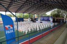 O governador Helder Barbalho e o Reitor da Uepa, Clay Chagas, inauguram quadra poliesportiva em Conceição do Araguaia. Foto: Sidney Oliveira/Ascom Uepa