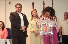 A Universidade do Estado do Pará (Uepa) realiza o acolhimento de boas-vindas aos novos professores aprovados em concurso público. Na foto, Clay Chagas - reitor da Uepa, docente e a vice-governadora Hana Ghassan. Foto : Marcelo Rodrigues/Ascom Uepa.