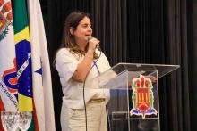 Lançamento do Programa PET - Saúde Digital do Campus de  Ananindeua. O lançamento aconteceu no auditório da Usina da Paz do Icuí-Guajará, na tarde da quinta-feira, 21. Na foto, a coordenadora do Campus de Ananindeua, professora Camila Claíde. Foto: Sidney Oliveira/Ascom Uepa.