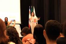 Lançamento do Programa PET - Saúde Digital do Campus de  Ananindeua. O lançamento aconteceu no auditório da Usina da Paz do Icuí-Guajará, na tarde da quinta-feira, 21. Na foto, a coordenadora do Campus de Ananindeua, professora Camila Claíde. Foto: Sidney Oliveira/Ascom Uepa.