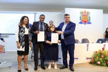 Foi realizada na manhã de hoje, a cerimônia de posse do professor Frederico  Bicalho e da professora Edina Fialho aos cargos de diretor e vice-diretora, respectivamente do Centro de Ciências Sociais e Educação (CCSE). Na foto, o reitor Clay Chagas e a vice-reitora, Ilma Pastana com os novos diretores do ccse. Foto: Sidney Oliveira/Ascom Uepa